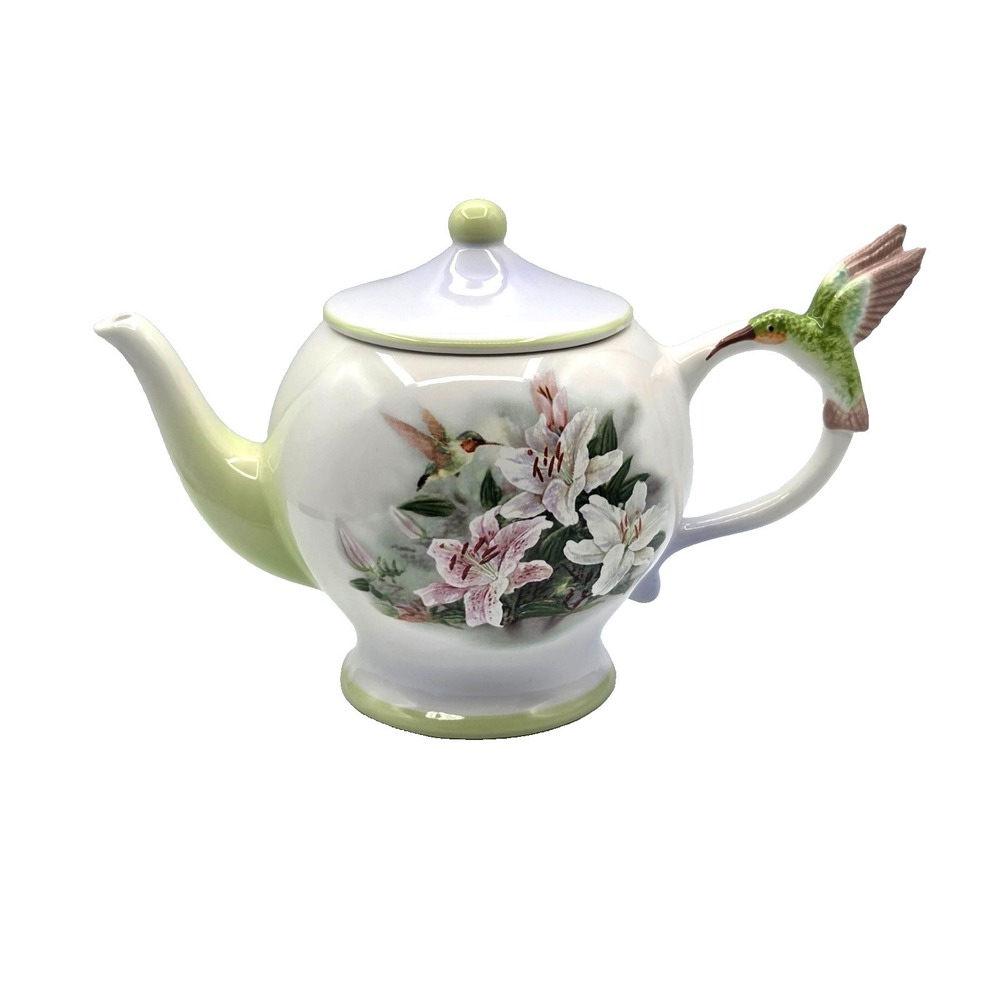 Teleflora Hummingbird and Lillies Teapot By Lena Liu Porcelain Tea Pot w/ Lid